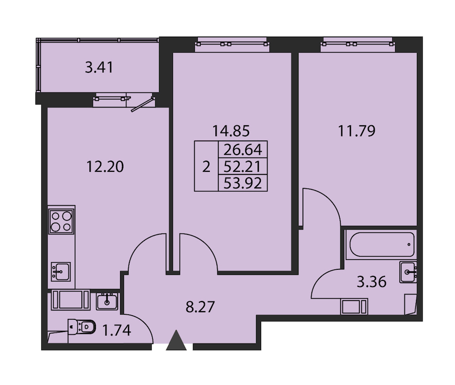 2-комнатная квартира 52.21 м², 4/12 эт., ЖК «Полис ЛАВрики»